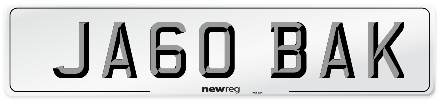 JA60 BAK Number Plate from New Reg